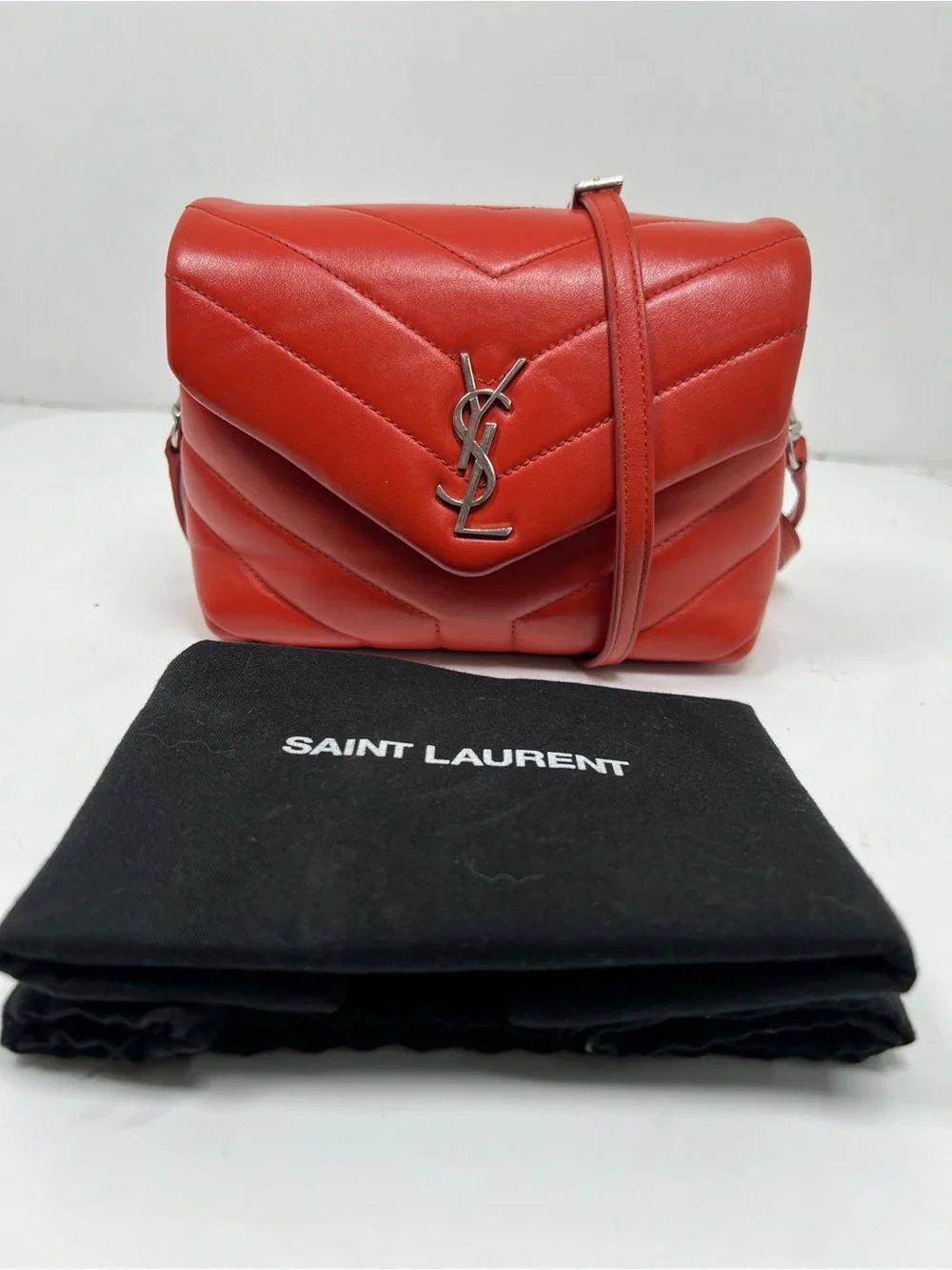Saint Laurent YSL Puffer Toy Mini Crossbody Bag Quilted Leather Silver
